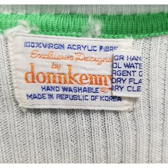 DonnKey Vtg 1970s 70s White Tennis Cardigan Green Trim, Size S/M, Collegiate - Picture 3 of 6